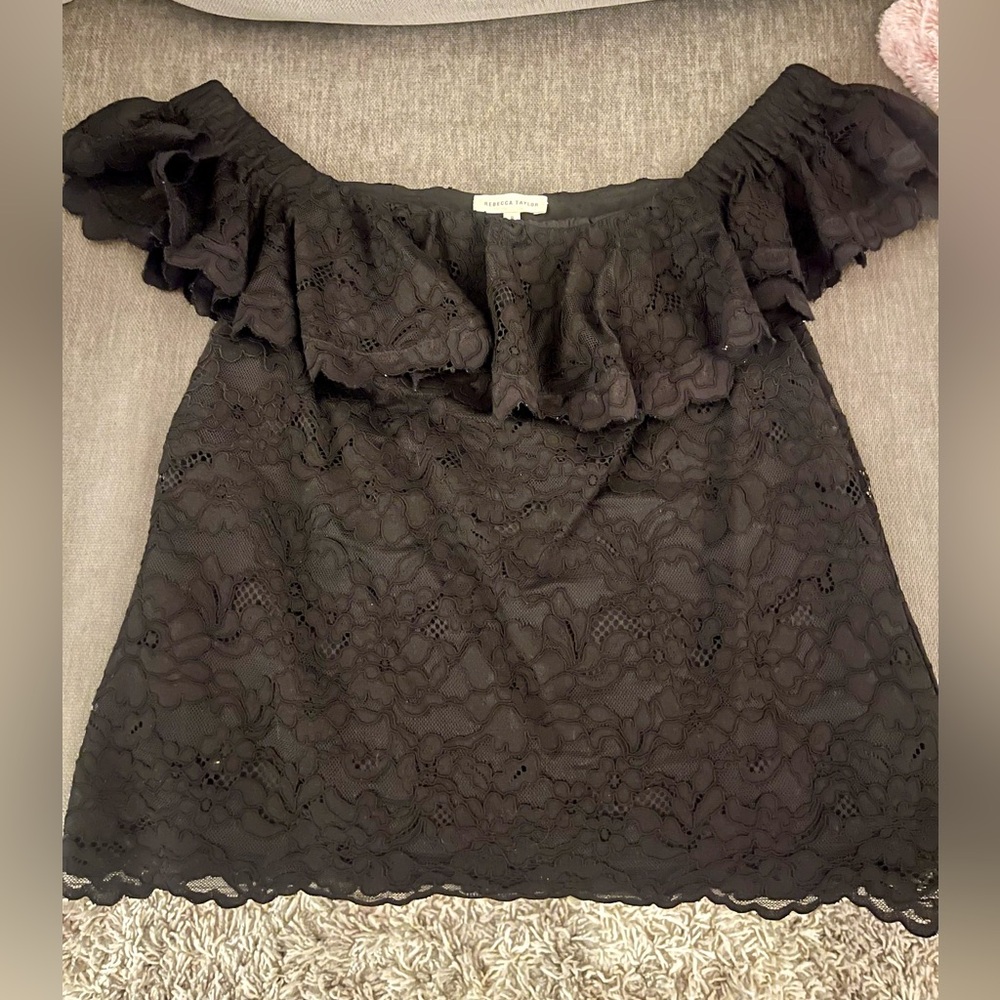 Rebecca Taylor black lace off the shoulder top. Women Size 8.